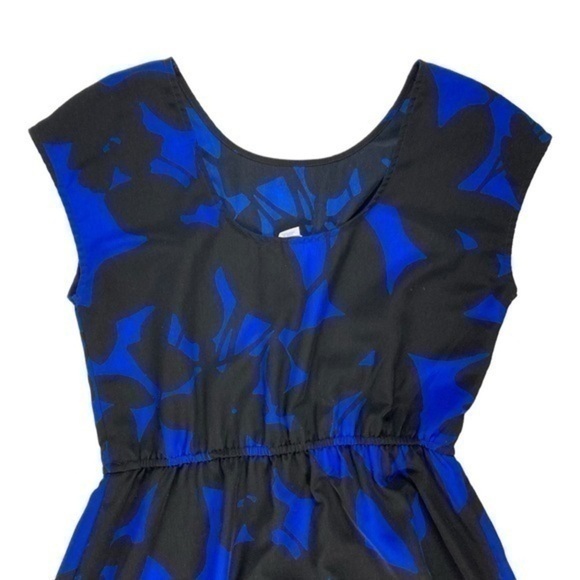 Old Navy Dress Womens Size Small Blue Black Floral Cap Sleeve Elastic Waist Midi - Picture 6 of 12